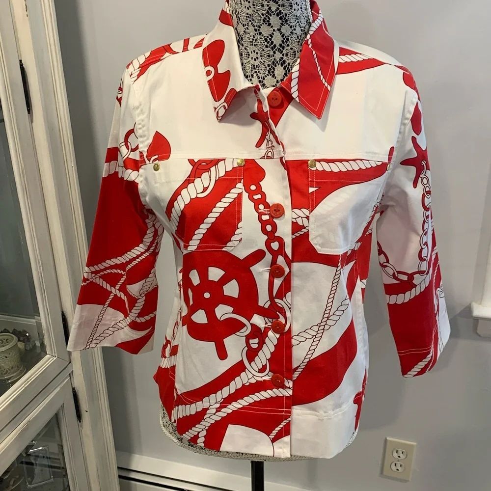 Patchington Red and White Nautical Print Jacket/Top